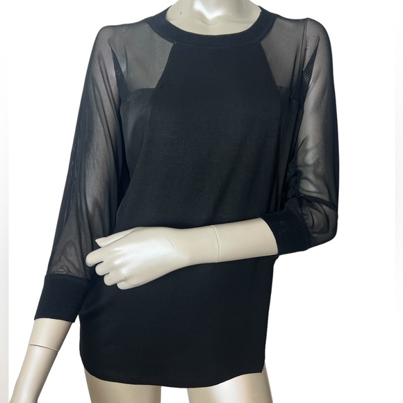 Kerisma brand Black Mesh, Satin, Jersey tee 3/4” sleeve Top - Picture 10 of 10